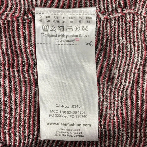 Olsen Europe Top Pullover V-Neck Sweater Sz XL / 16 Colour Block Gray White Red - Picture 6 of 10